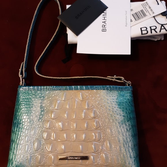Brahmin Handbags - Brahmin LORELEI Teal and Cream Croc-Embossed Crossbody